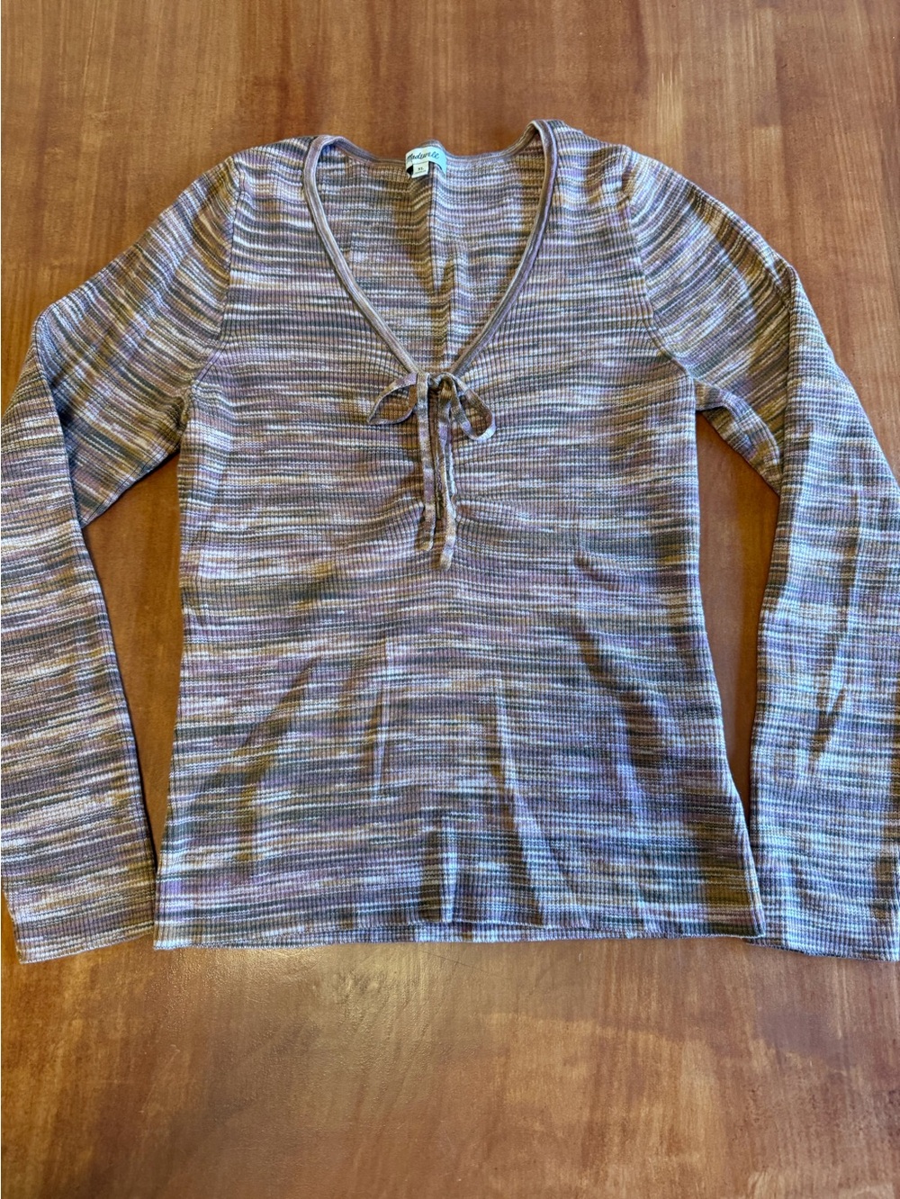 Madewell Multistripe Tie-Front Ribbed Long Sleeve Top
